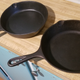 Chinese pan on the left, USA-made Lodge pan on the right. While both 8" skillets, the Chinese pan is a bit smaller in all dimensions. Despite that, it’s noticeablely heavier than the Lodge. 3.37 vs. 3.31lbs... Hmm. It felt like aa much more substantial difference. On second thought I believe it’s because the Chinese pan has a handle design that makes you grab it further back.